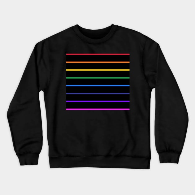 Black and rainbow narrow stripes - horizontal Crewneck Sweatshirt by bettyretro